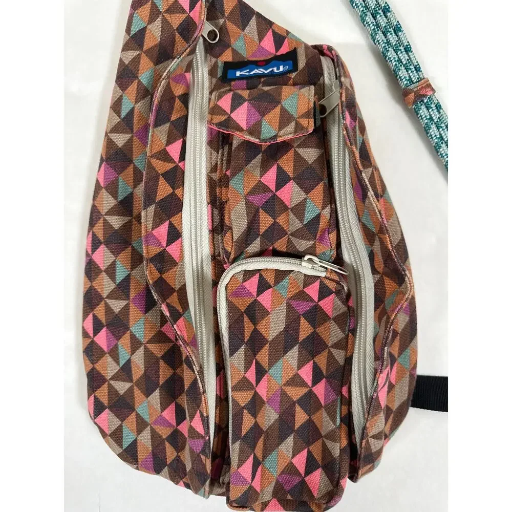 KAVU Mini Rope Sling Bag Geometric Print Crossbody Backpack Travel Bag